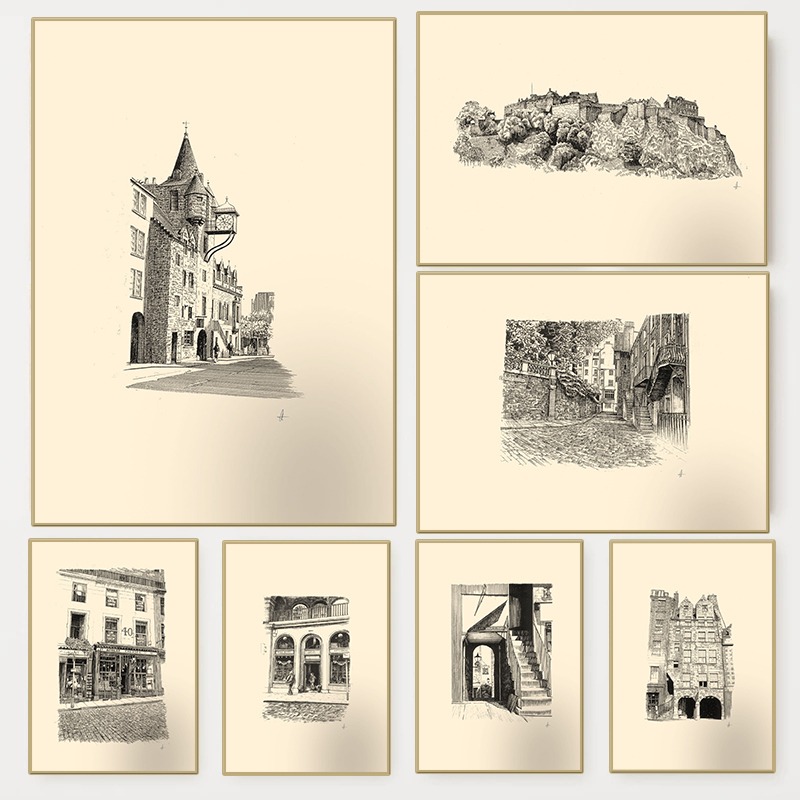 Wall Texture Spray - Vintage Edinburgh Castle Pen Ink Drawing